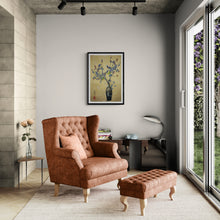 Load image into Gallery viewer, "Blue and Red Flowers in Brocade Vase" Framed Art Print