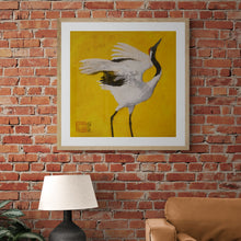 Load image into Gallery viewer, "Dancing Crane I" White Crane Framed Art Print by London Wilde
