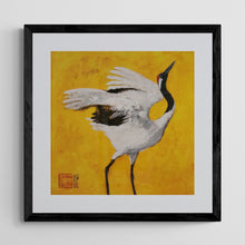 Load image into Gallery viewer, "Dancing Crane I" White Crane Framed Art Print by London Wilde