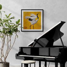 Load image into Gallery viewer, "Dancing Crane I" White Crane Framed Art Print by London Wilde