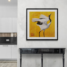 Load image into Gallery viewer, "Dancing Crane I" White Crane Framed Art Print by London Wilde