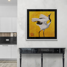 Load image into Gallery viewer, "Dancing Crane I" White Crane Framed Art Print by London Wilde