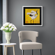 Load image into Gallery viewer, "Dancing Crane I" White Crane Framed Art Print by London Wilde