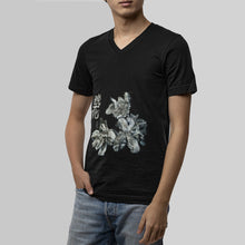 Load image into Gallery viewer, "Night Flowers" White Peony Unisex V Neck Cotton Tee