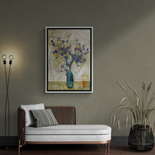 Load image into Gallery viewer, "Sea Glass Brocade Vase and Blossoms" Floral Art Framed Print