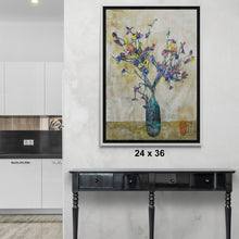 Load image into Gallery viewer, "Sea Glass Brocade Vase and Blossoms" Floral Art Framed Print