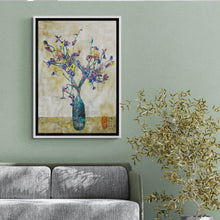 Load image into Gallery viewer, "Sea Glass Brocade Vase and Blossoms" Floral Art Framed Print