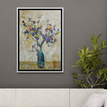 Load image into Gallery viewer, "Sea Glass Brocade Vase and Blossoms" Floral Art Framed Print