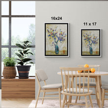 Load image into Gallery viewer, "Sea Glass Brocade Vase and Blossoms" Floral Art Framed Print