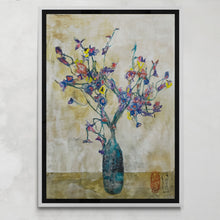 Load image into Gallery viewer, "Sea Glass Brocade Vase and Blossoms" Floral Art Framed Print