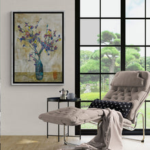 Load image into Gallery viewer, "Sea Glass Brocade Vase and Blossoms" Floral Art Framed Print