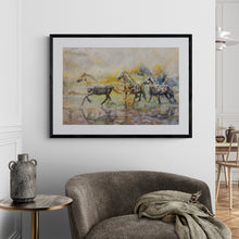 Load image into Gallery viewer, "Sunrise Runners" Framed Print Beach Horses by London Wilde