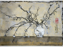 Load image into Gallery viewer, "White Flowers in Stone Vase" Original Framed Mono Print