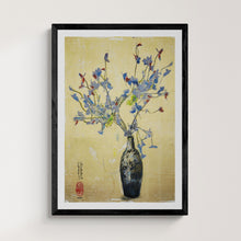 Load image into Gallery viewer, &quot;Blue and Red Flowers in Brocade Vase&quot; Framed Art Print
